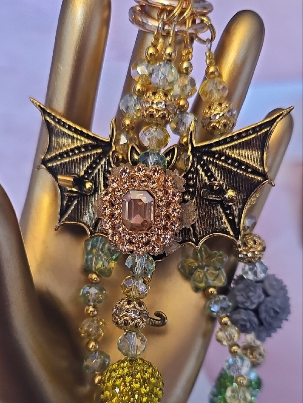 CHARMS: Green and Gold Bat Pendant Purse Charm - Picture 4 of 4